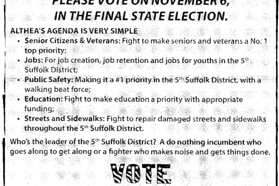 Dorchester Reporter runs negative ad from Althea Garrison