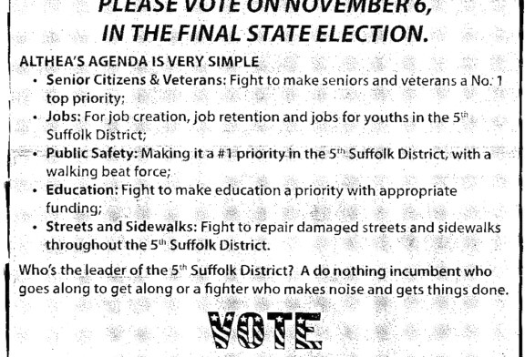 Dorchester Reporter runs negative ad from Althea Garrison