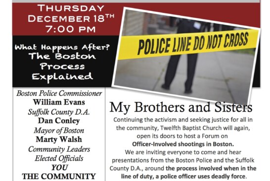 Forum On Officer Involved Shootings @12th Baptist Thurs. Dec. 18