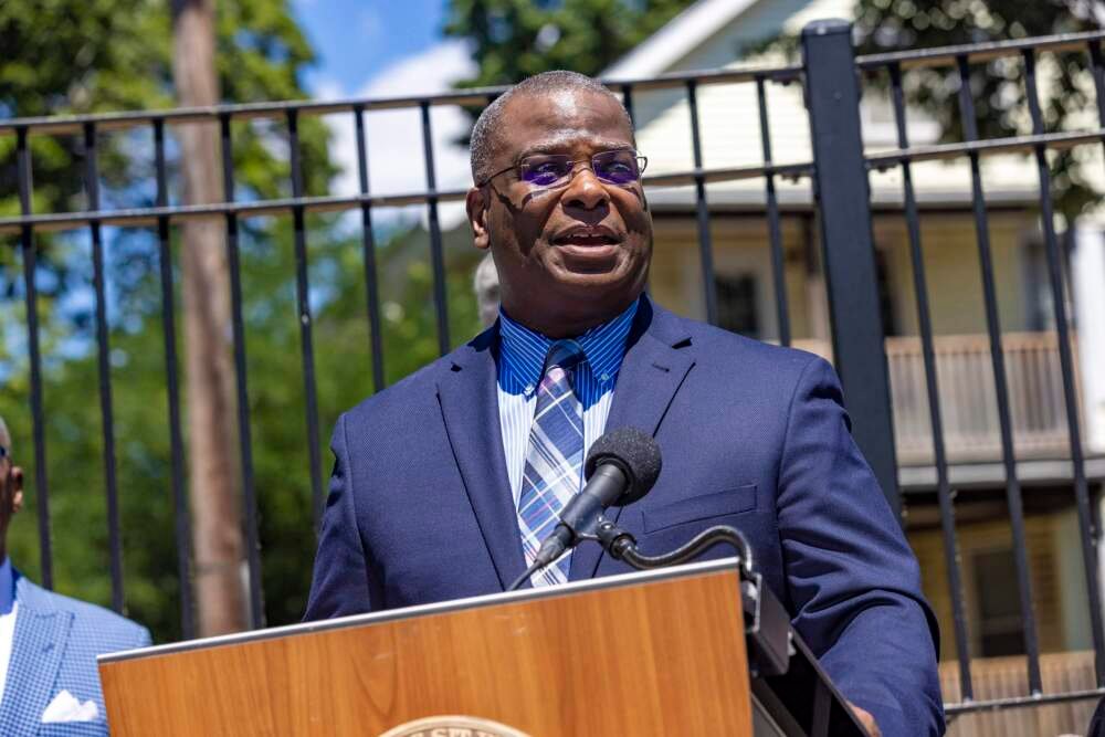 Michael Cox speaking after he was appointed as the 44th Commissioner of the Boston Police Department at a press conference at the Gertrude Howes Playground in Roxbury. (Jesse Costa/WBUR)